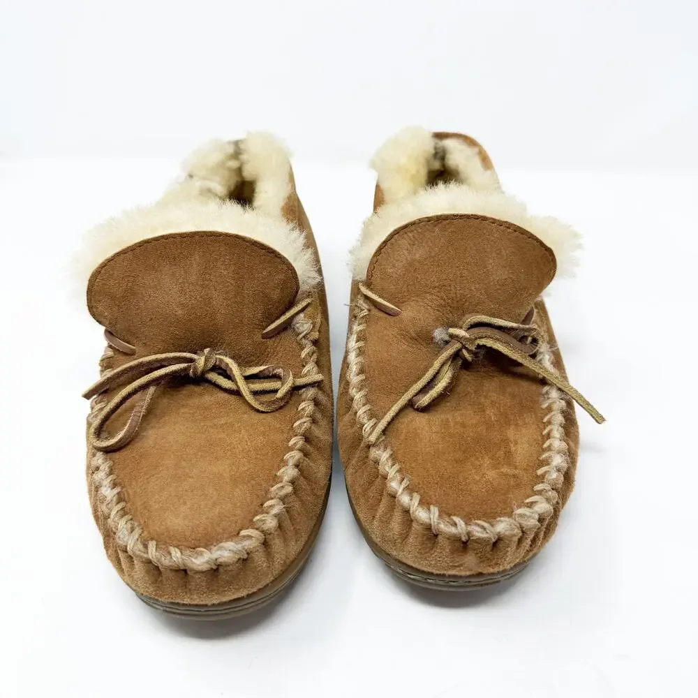 LL Bean Tan Suede/Shearling Moccasin Slipper Booties Men's Size 9 EUC